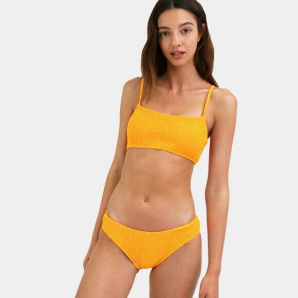 NWT Mosmann yellow lined ribbed bikini top and bottom set M - Picture 6 of 16